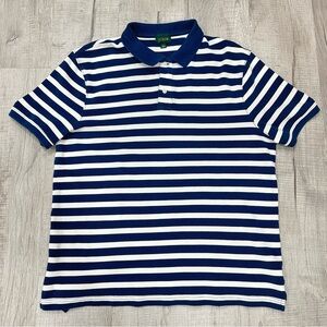 J Crew Pique Polo Shirt Mens Large Navy Blue Striped Oarsman Rugby Preppy Retro